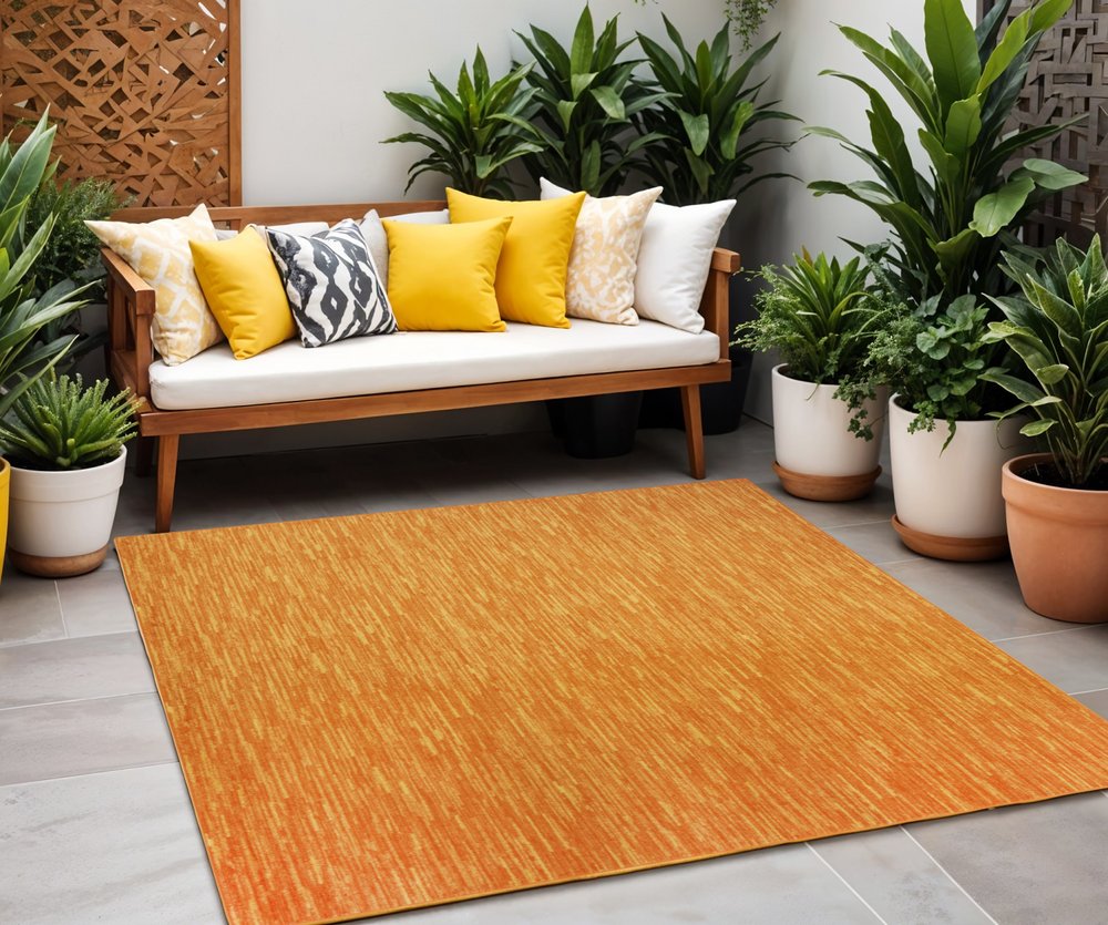 5' X 5' Orange Square Indoor Outdoor Area Rug
