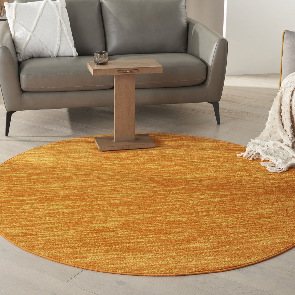 6' X 6' Orange Round Indoor Outdoor Area Rug