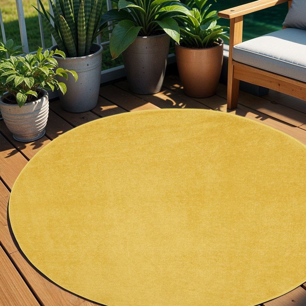 4' Yellow Round Indoor Outdoor Area Rug