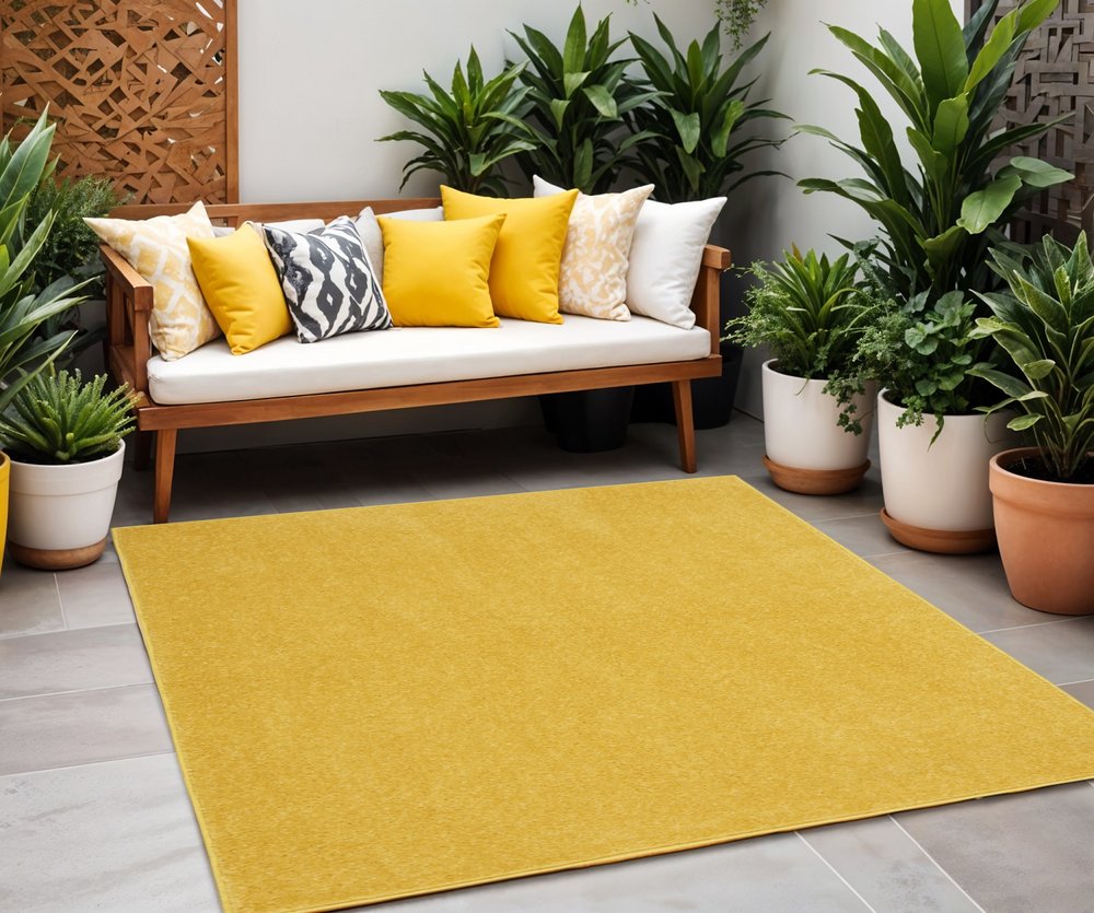 5' X 5' Yellow Square Indoor Outdoor Area Rug