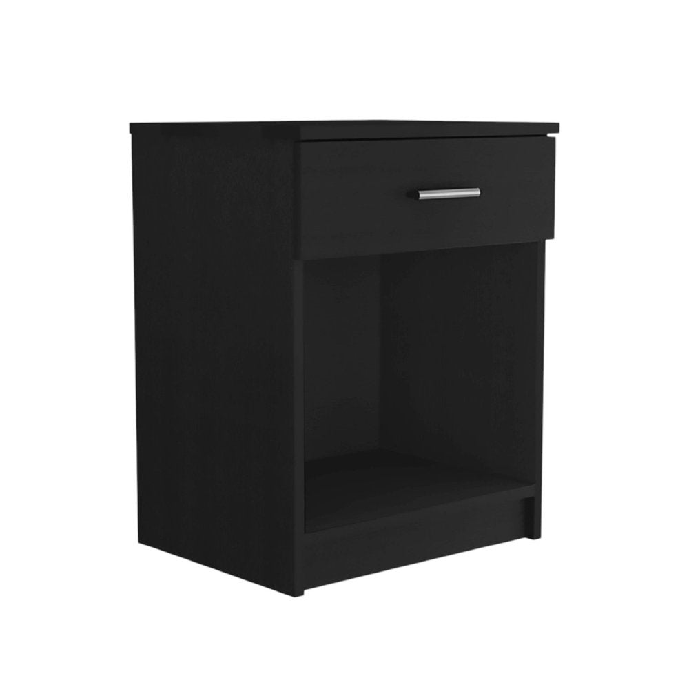 22" Black Wood One Drawer Nightstand