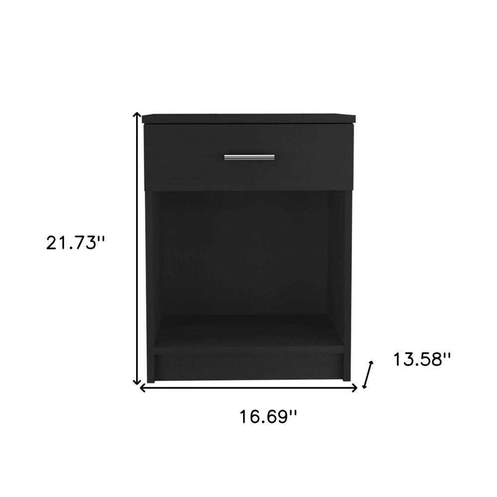 22" Black Wood One Drawer Nightstand