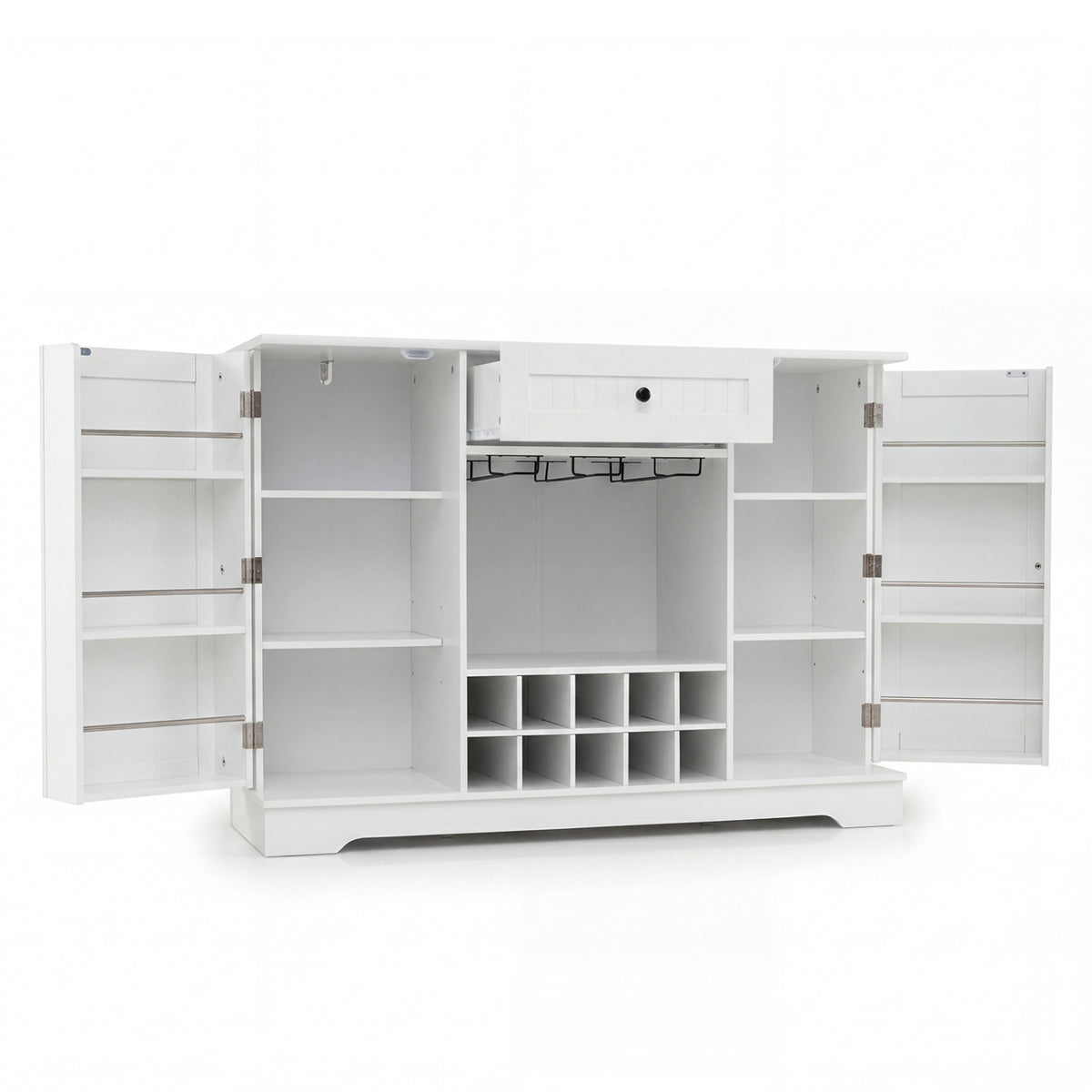47.2 Inch Sideboard Cabinet with Door Shelves and 10-Bottle Wine Rack-White
