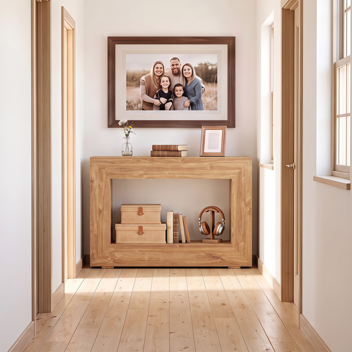 47" 2-Tier Farmhouse Console Table with Open Storage Shelf for Living Room-Natural