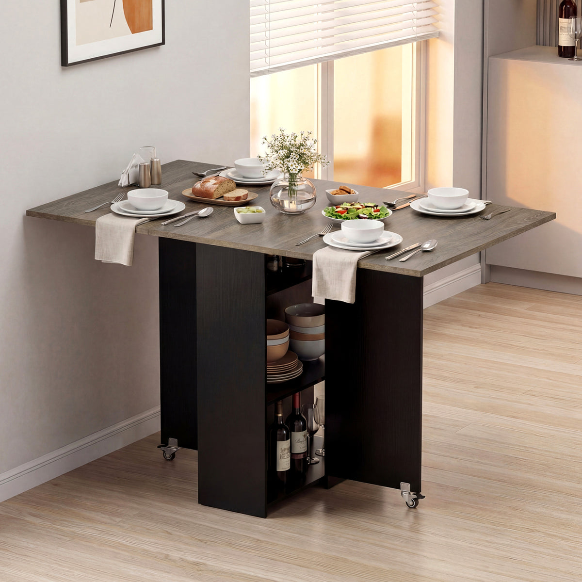 47.5 Inch Farmhouse Extendable Wooden Dinner Table with Lockable Wheels-Oak