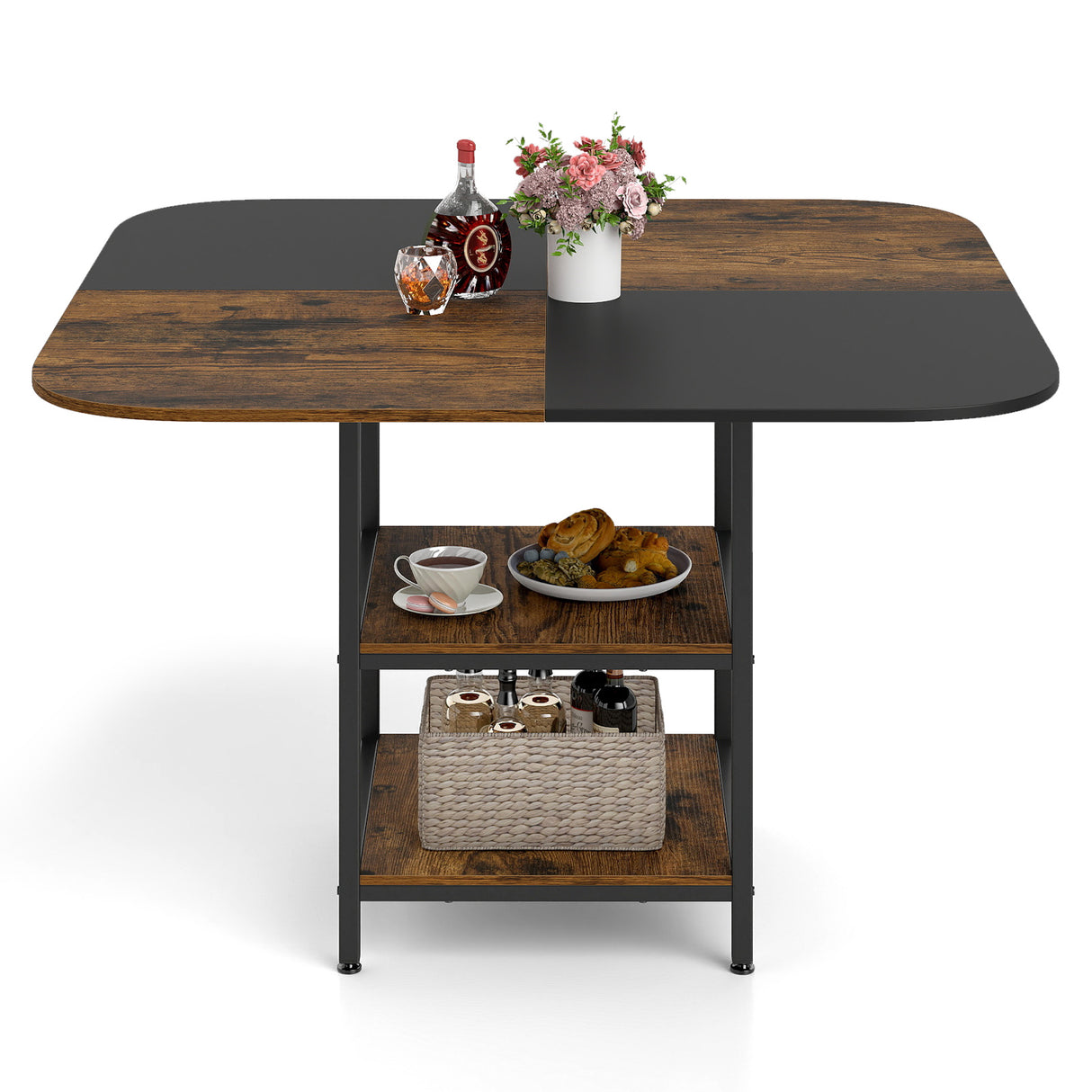 47.5 inch Modern Dining Table Square Kitchen Table with Mix-colored Tabletop-Rustic Brown