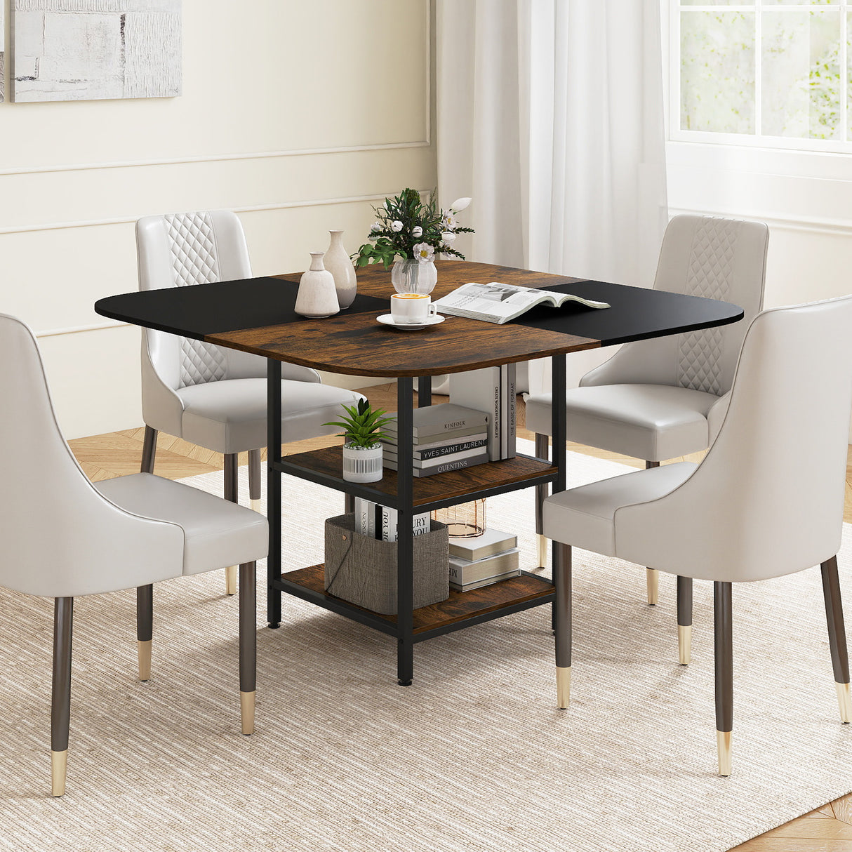 47.5 inch Modern Dining Table Square Kitchen Table with Mix-colored Tabletop-Rustic Brown