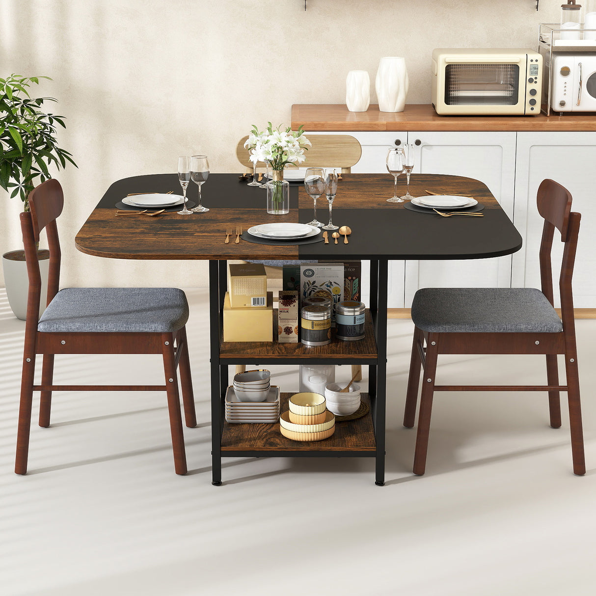 47.5 inch Modern Dining Table Square Kitchen Table with Mix-colored Tabletop-Rustic Brown