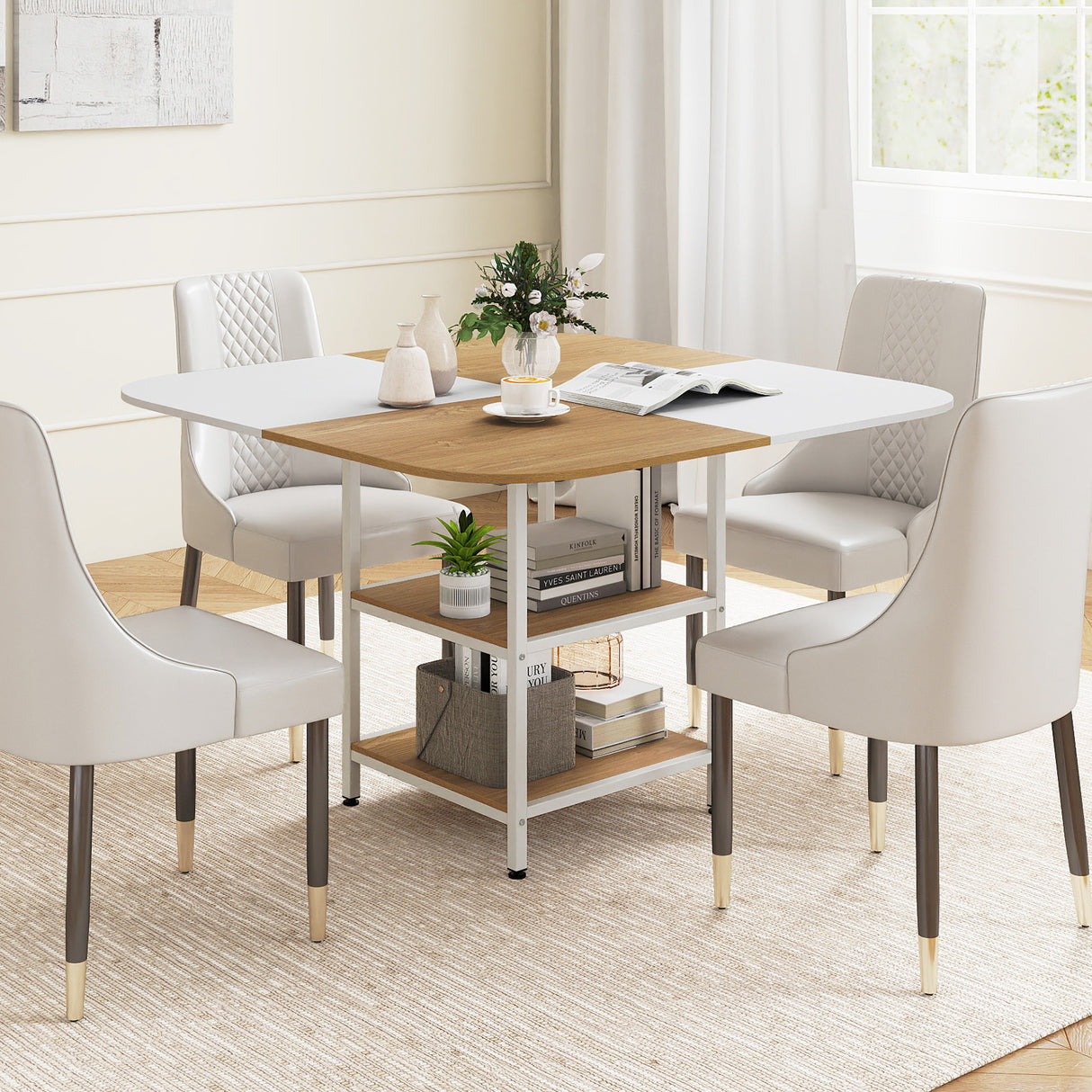 47.5 inch Modern Dining Table Square Kitchen Table with Mix-colored Tabletop-Natural