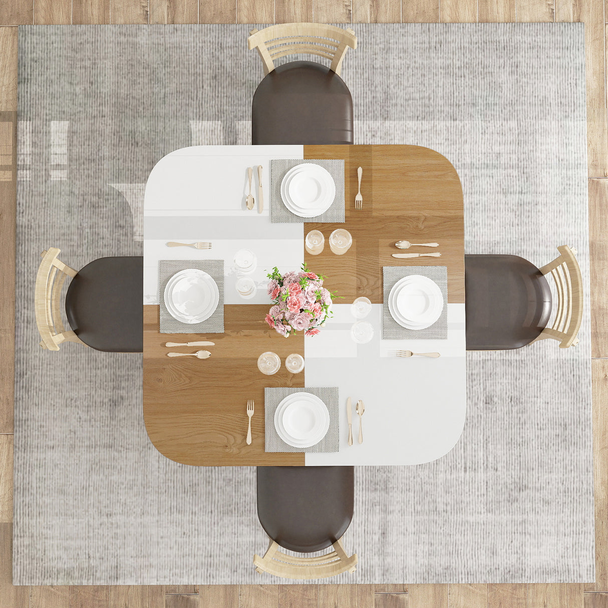 47.5 inch Modern Dining Table Square Kitchen Table with Mix-colored Tabletop-Natural