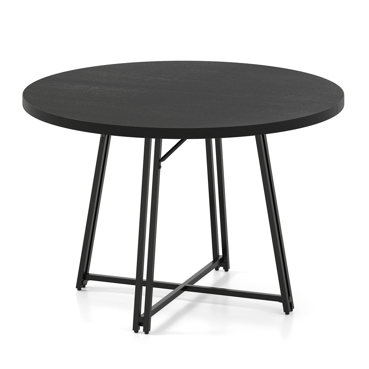 47 Inch Dining Table for 4-6 People Round Kitchen Table with Cross Base-Black