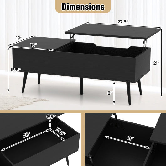 47 Inch Lift Top Coffee Table with 2 Hidden Compartments-Black