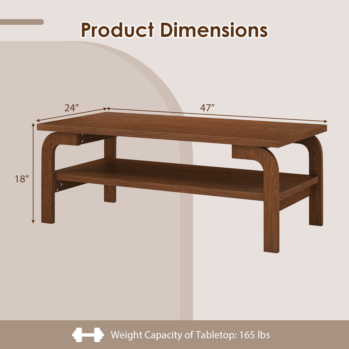47 Inches Accent Rectangular Coffee Table for Living Room-Walnut
