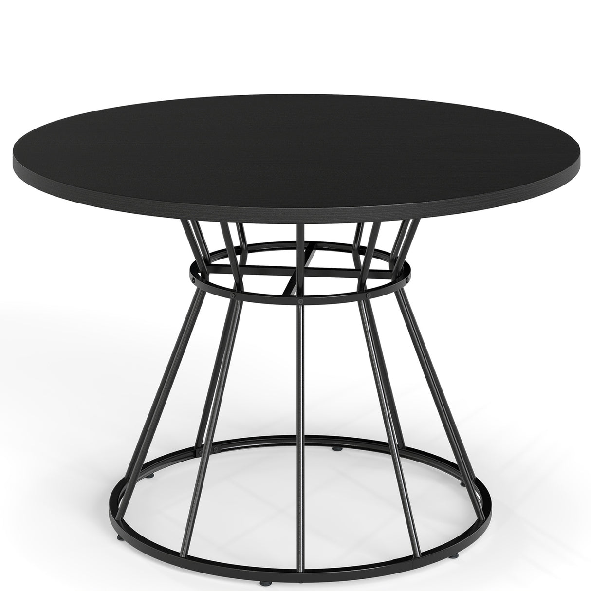 47 Inches Round Dining Table for 4 Farmhouse Kitchen Table with Wooden Tabletop-Black