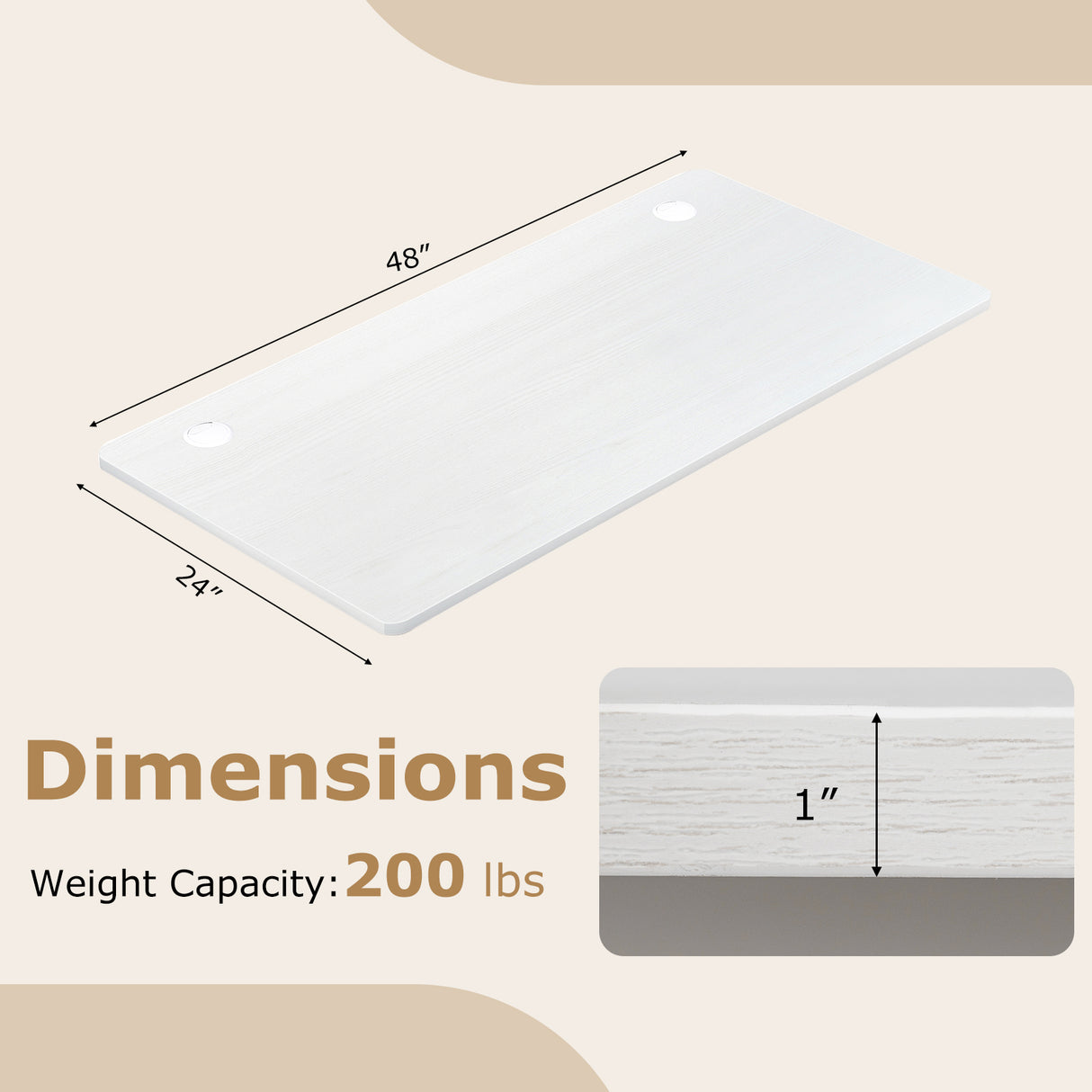 47” x 24” Universal Tabletop for Standard and Standing Desk Frame-Natural