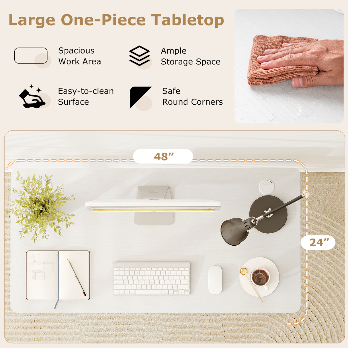 47” x 24” Universal Tabletop for Standard and Standing Desk Frame-Natural
