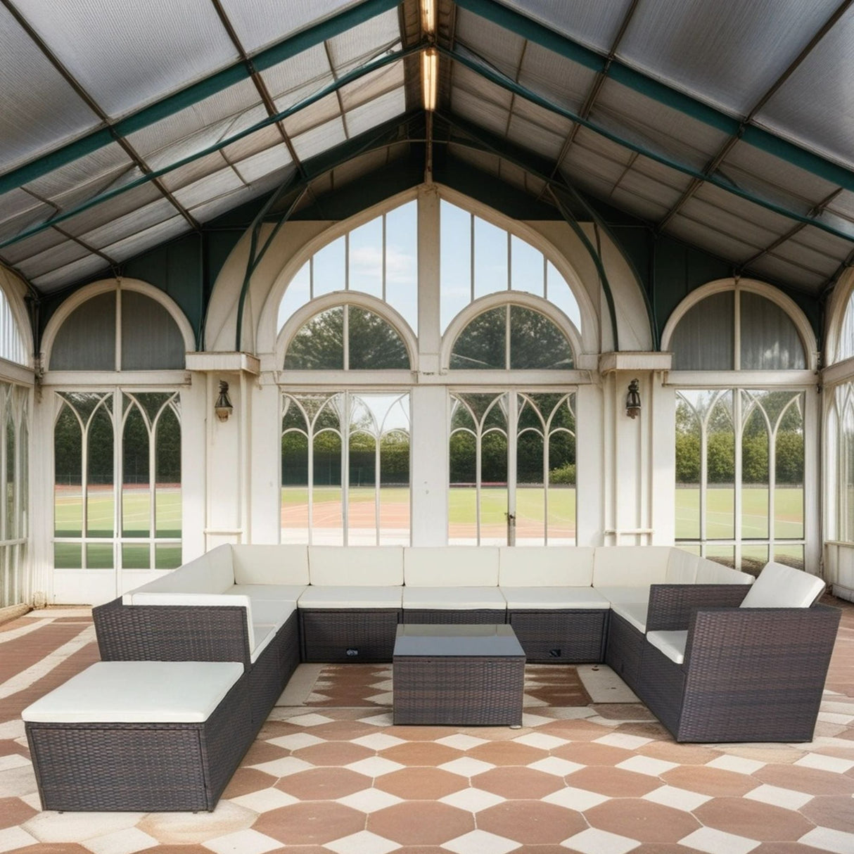 11 Piece Patio Wicker Conversation Set, 10 Seater Patio Sectional Set With 3 Storage Box Under Seat - Brown / White by Couch.com