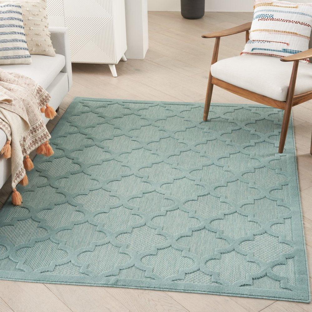 5' X 7' Aqua Indoor Outdoor Area Rug