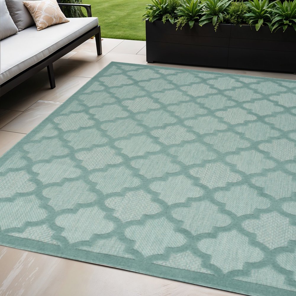 5' X 7' Aqua Indoor Outdoor Area Rug