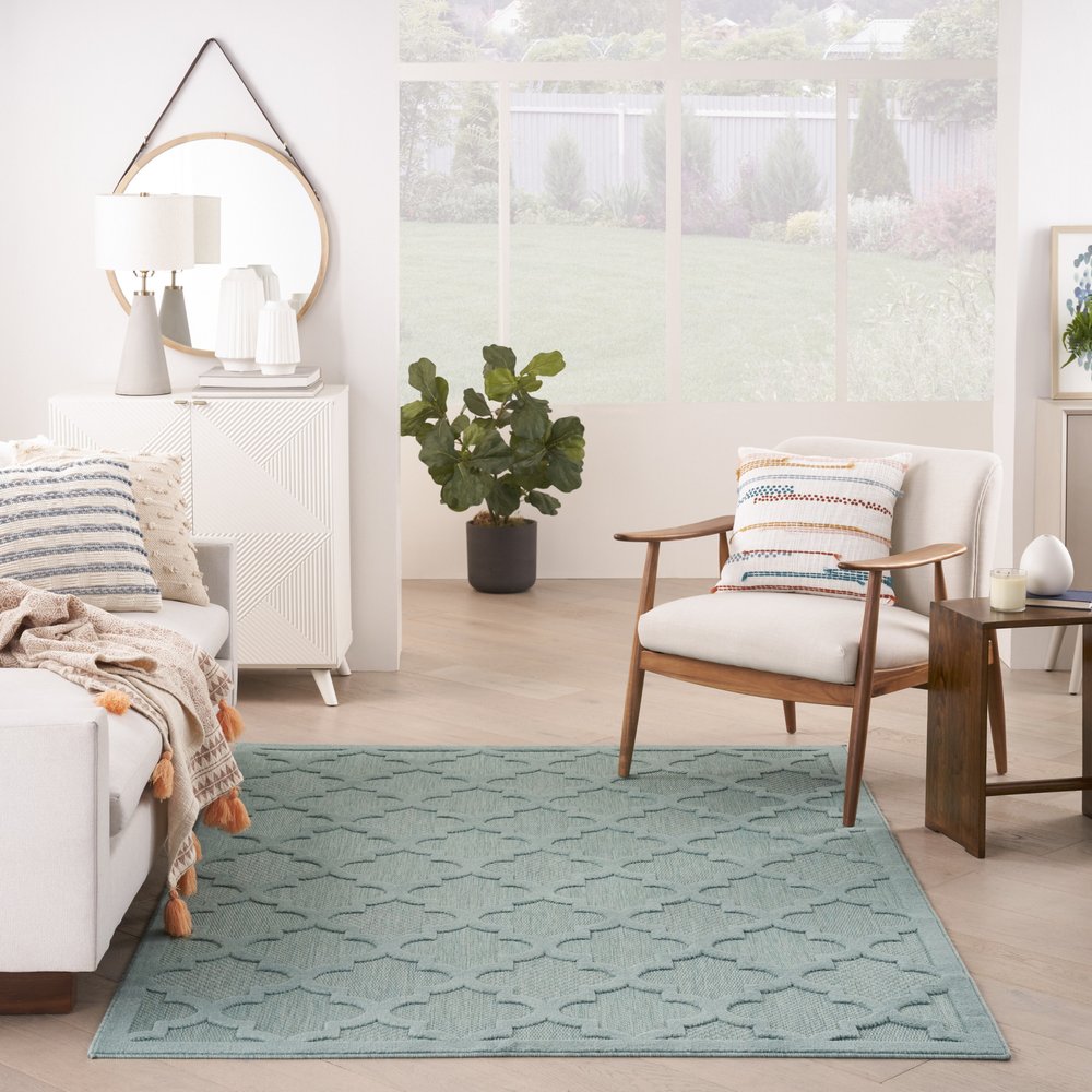 5' X 7' Aqua Indoor Outdoor Area Rug