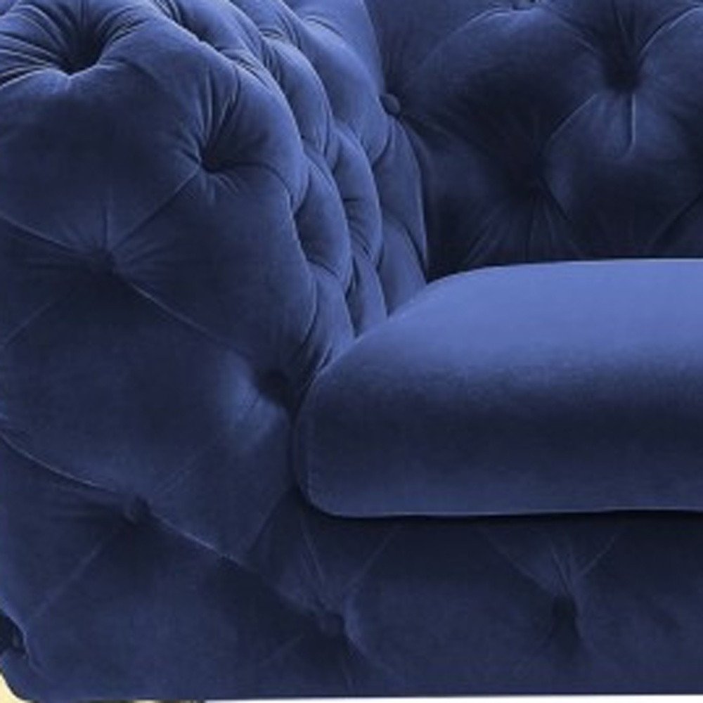 74" Blue And Gold Velvet Loveseat