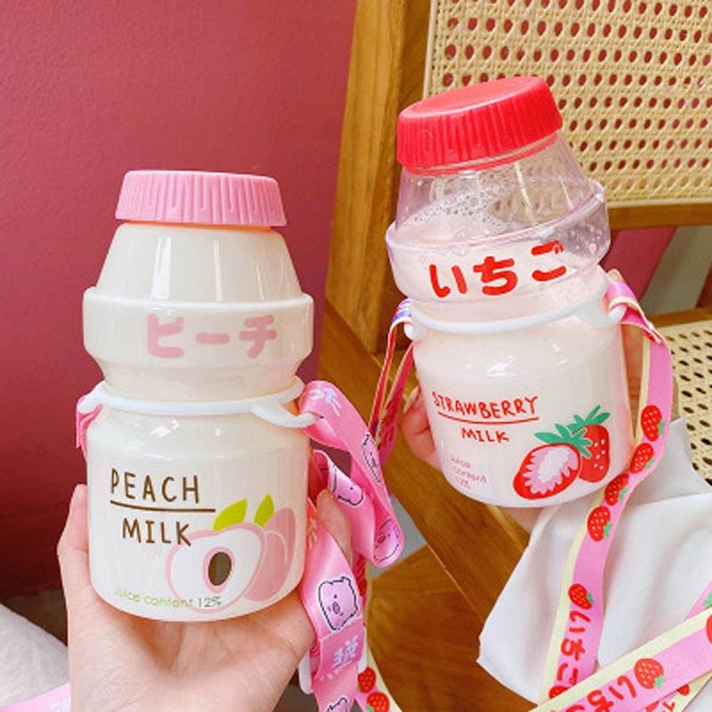 480ml Plastic Water Bottle Tour Drinking Bottle Shape Cute Lovely Milk Carton Shaker Bottle for Kids / Girl /Adult Glass Fruit Water Bottle Without 480ml BPA Pretty Water Bottles of Strawberry Milk Heat Resistant Water Bottles