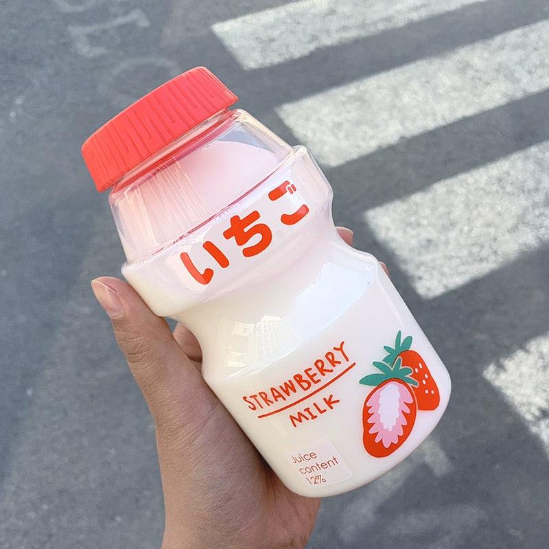 480ml Plastic Water Bottle Tour Drinking Bottle Shape Cute Lovely Milk Carton Shaker Bottle for Kids / Girl /Adult Glass Fruit Water Bottle Without 480ml BPA Pretty Water Bottles of Strawberry Milk Heat Resistant Water Bottles