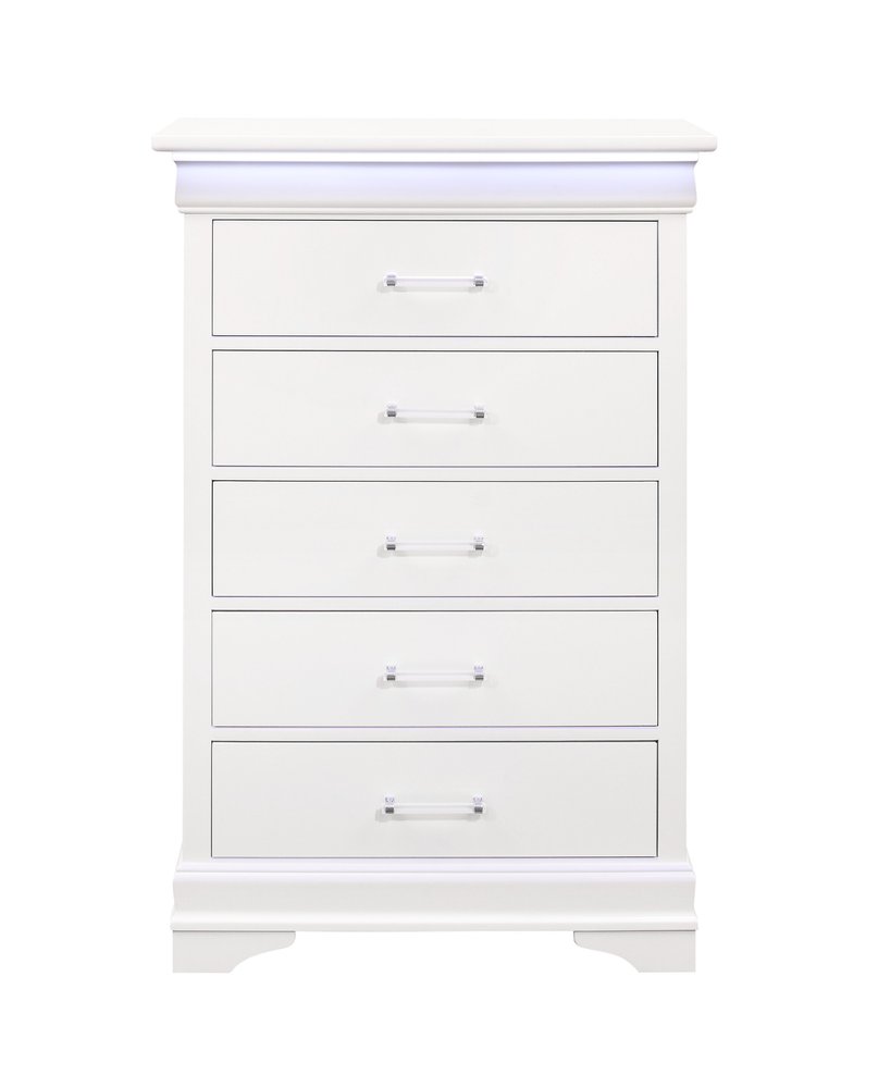 32" White Solid Wood Five Drawer Dresser