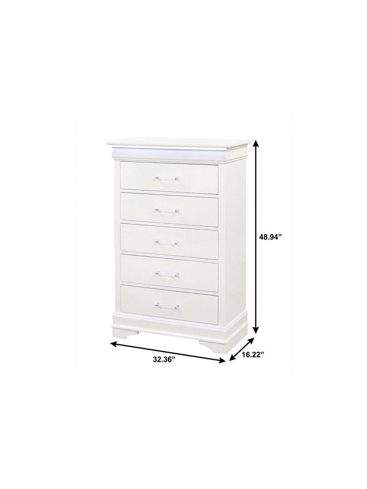 32" White Solid Wood Five Drawer Dresser