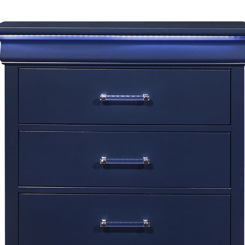32" Blue Wood Lighted Five Drawer Dresser