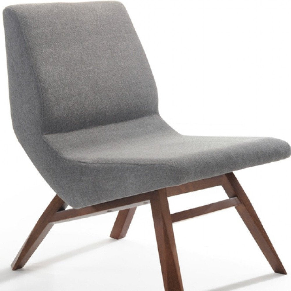 22" Gray And Brown Upholstered Lounge Chair With Ottoman