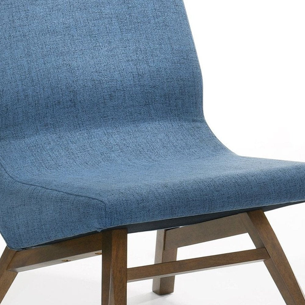 22" Blue And Brown Upholstered Lounge Chair With Ottoman