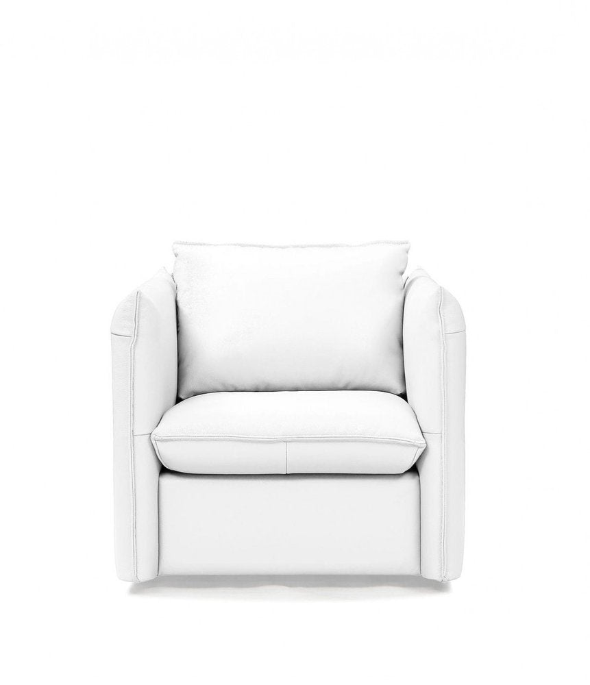 36" White And Silver Genuine Leather Swivel Lounge Chair
