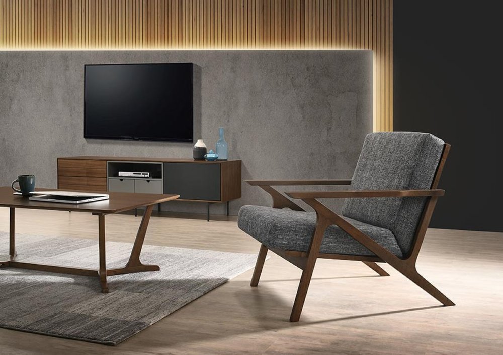 24" Gray And Brown Upholstered Arm Chair