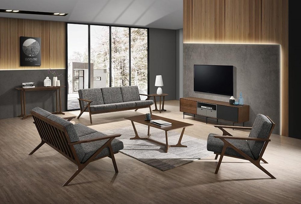 24" Gray And Brown Upholstered Arm Chair