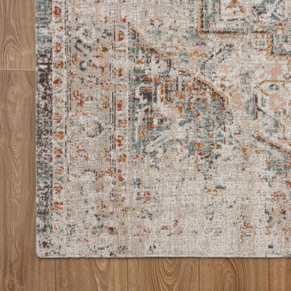 5' X 8' Beige Abstract Stain Resistant Indoor Outdoor Area Rug