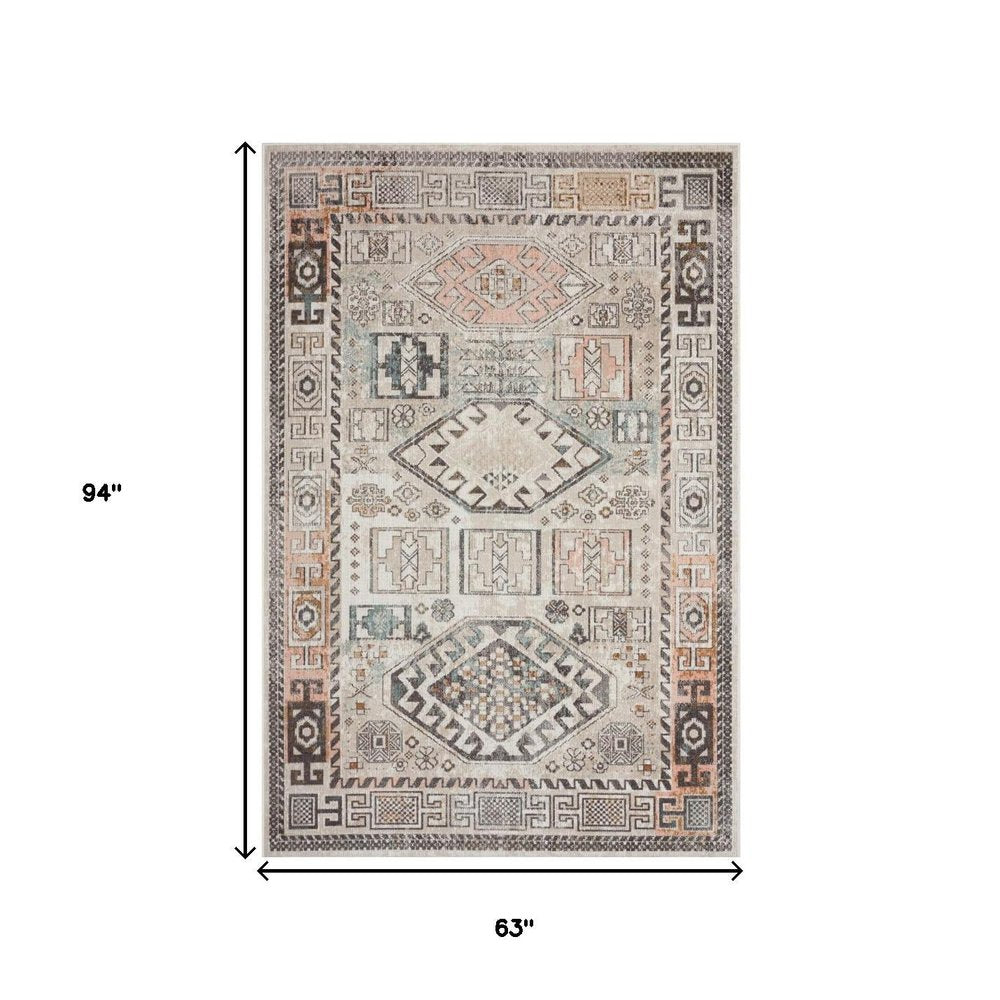 5' X 8' Cream Indoor Outdoor Area Rug