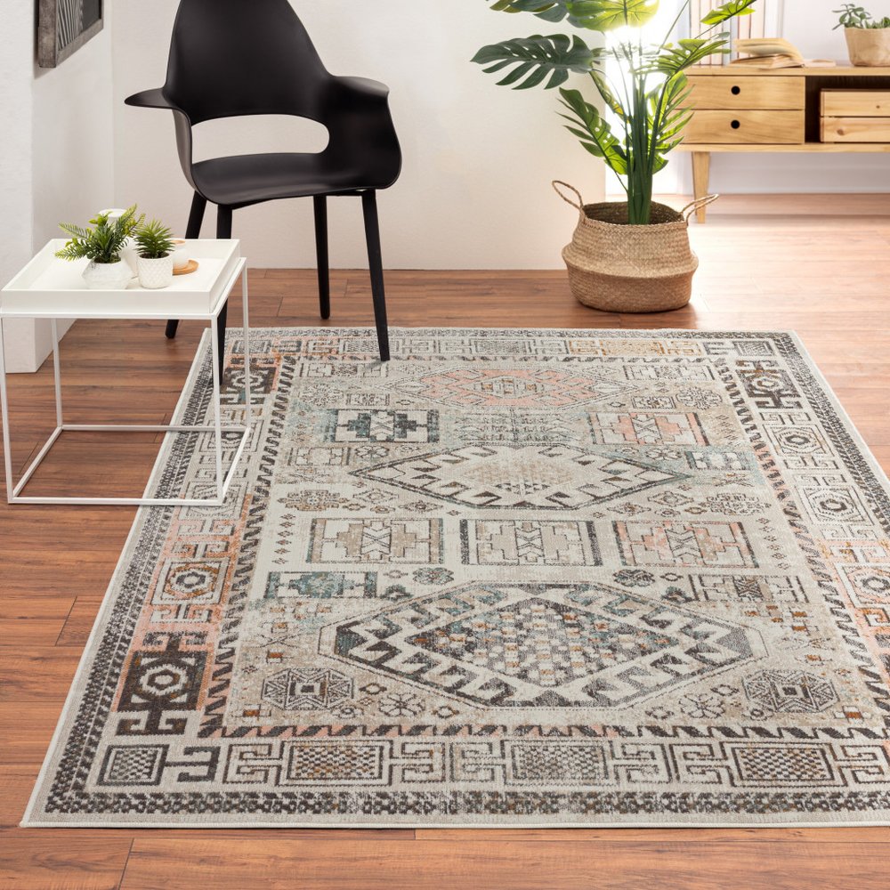 5' X 8' Cream Indoor Outdoor Area Rug