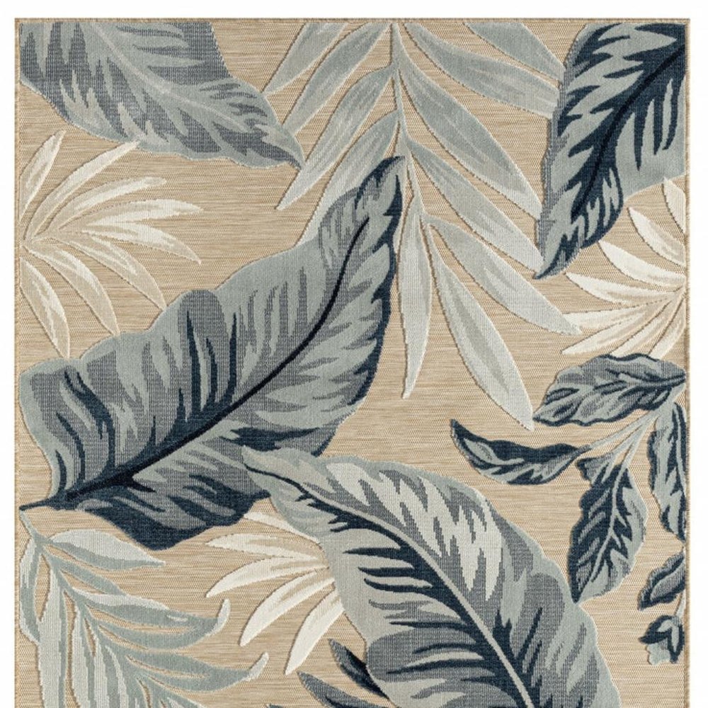 5' X 7' Blue And Beige Indoor Outdoor Area Rug