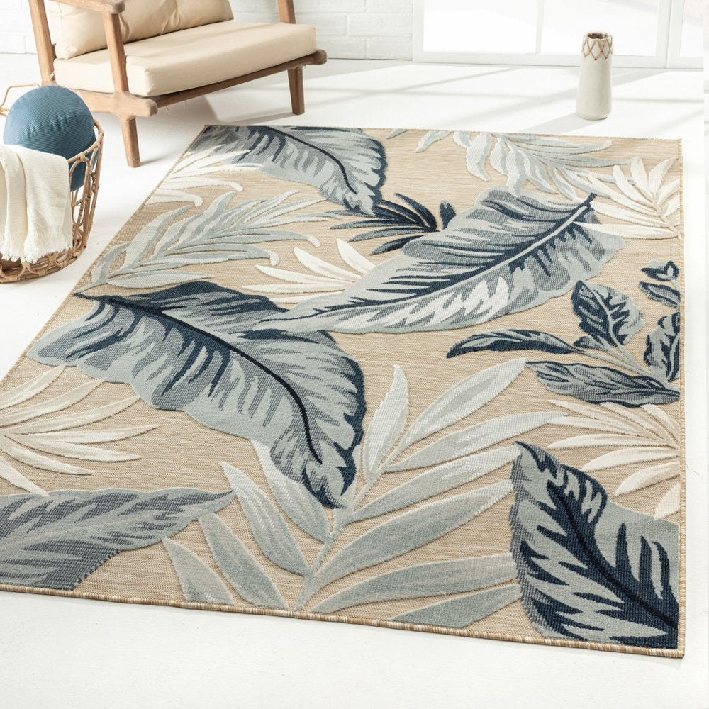 5' X 7' Blue And Beige Indoor Outdoor Area Rug