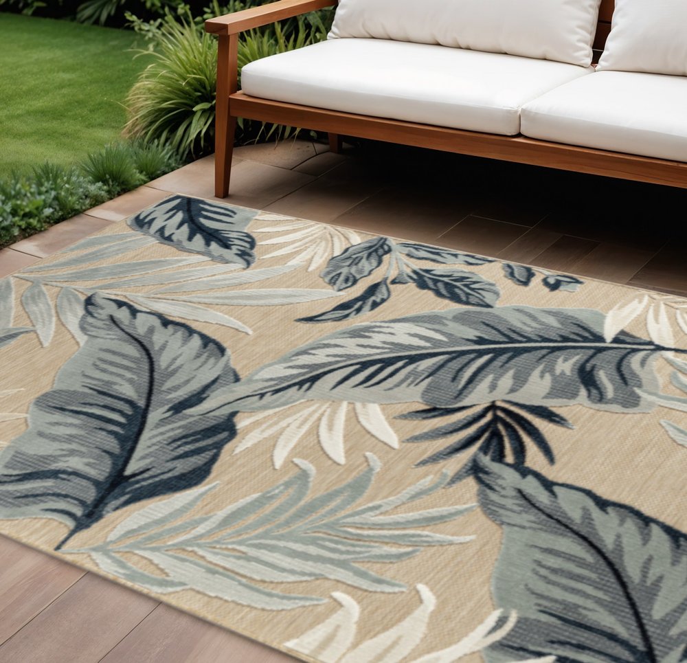8' X 10' Blue And Beige Indoor Outdoor Area Rug
