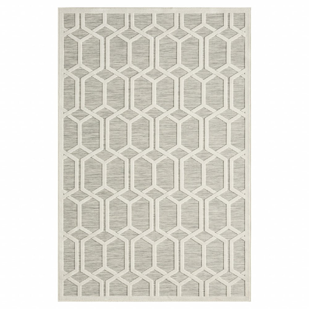 8' X 10' Gray And Ivory Indoor Outdoor Area Rug
