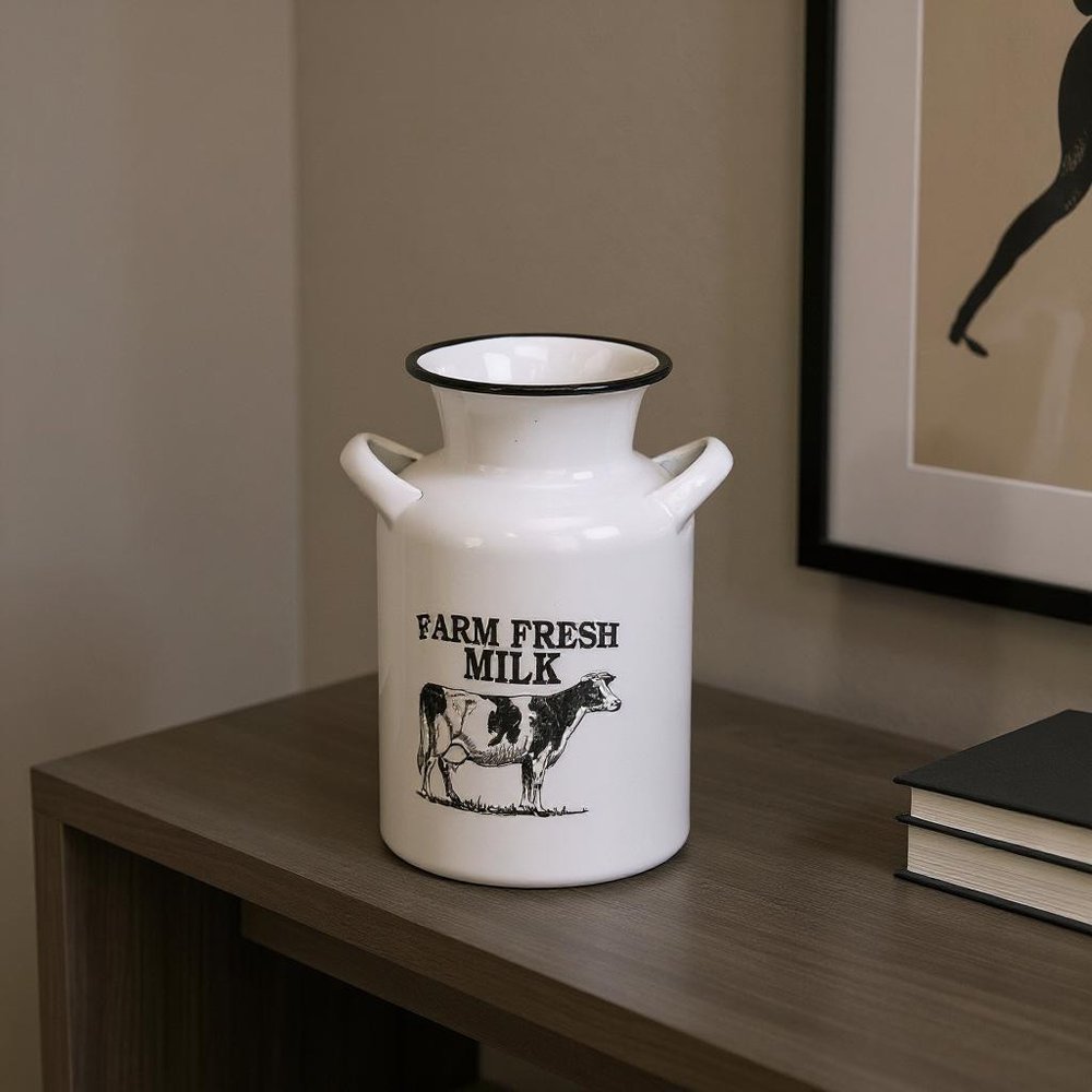 8" Black And White Metal Jug Vase