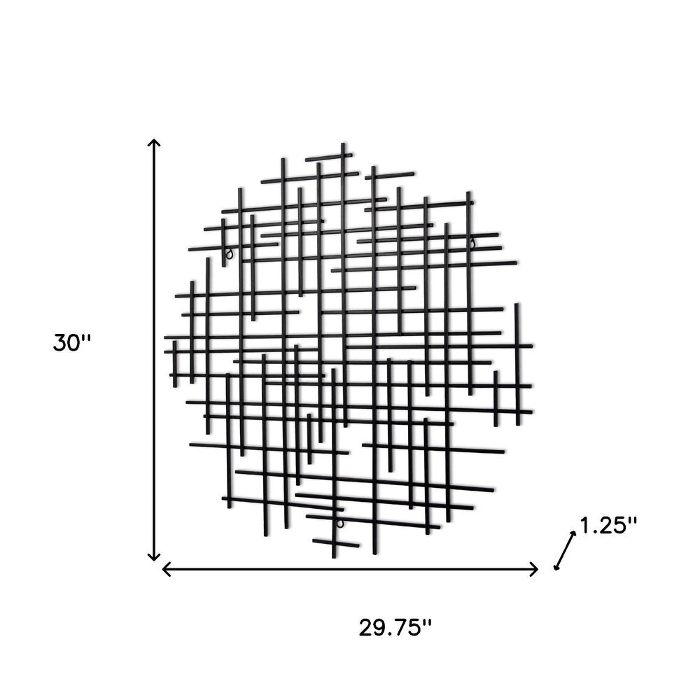 30" X 30" Black Metal Abstract Lines Round Hanging Dimensional Sculpture