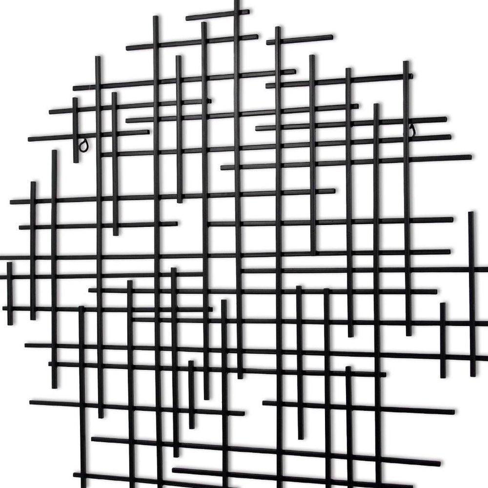 30" X 30" Black Metal Abstract Lines Round Hanging Dimensional Sculpture