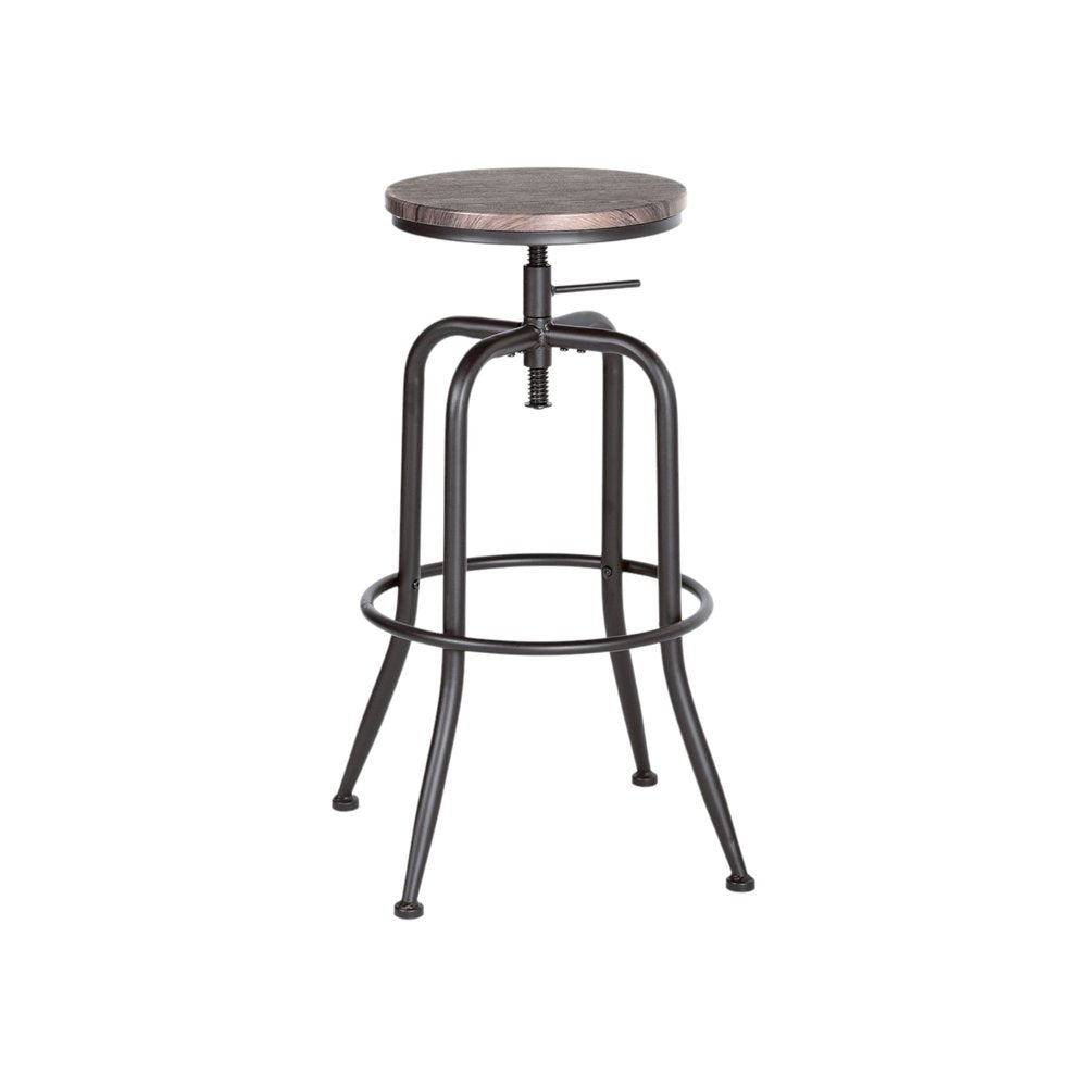 Set of Two Brown And Black Solid Wood And Steel Backless Counter Height Swivel Bar Chairs