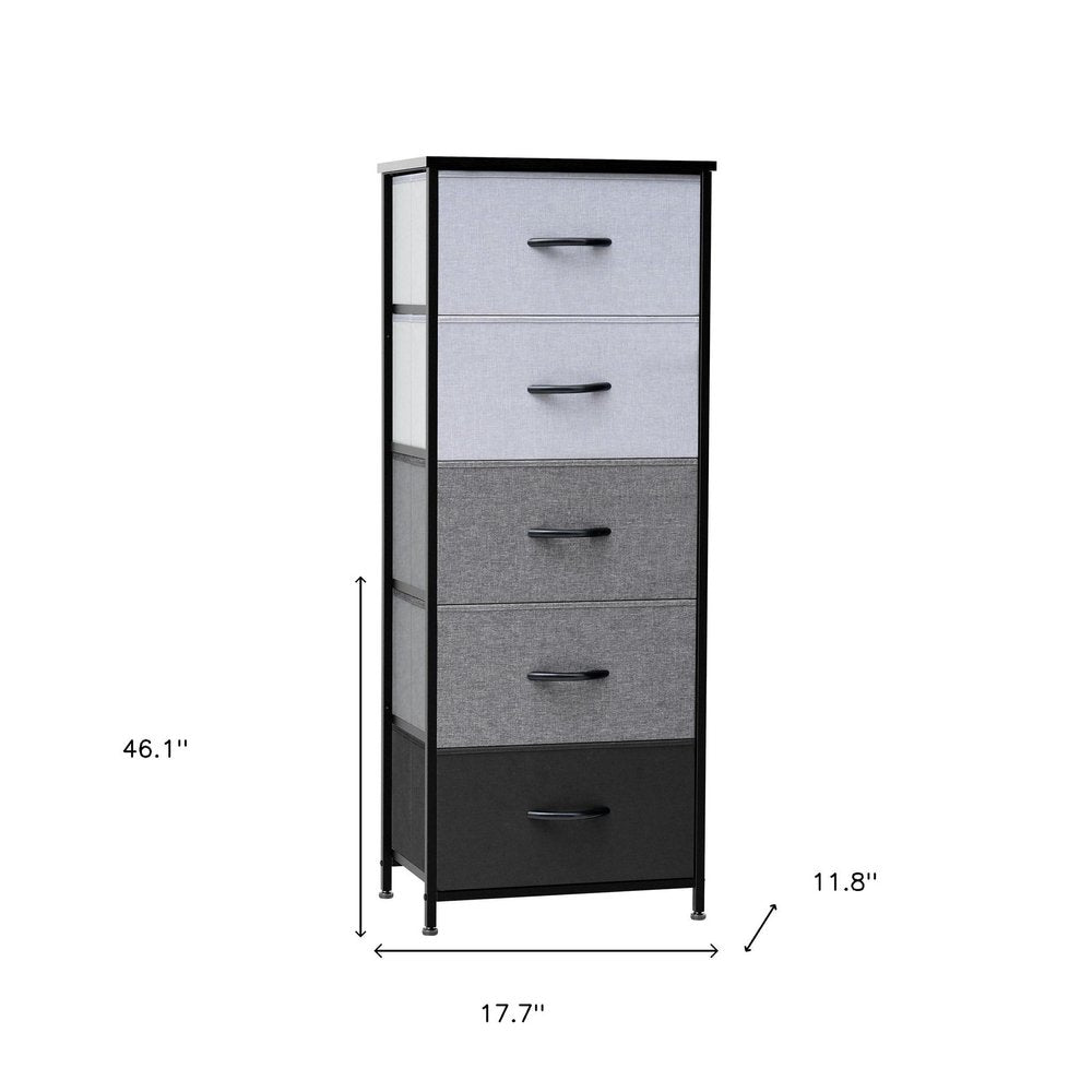 18" Gray and Black Steel and Fabric Five Drawer Chest