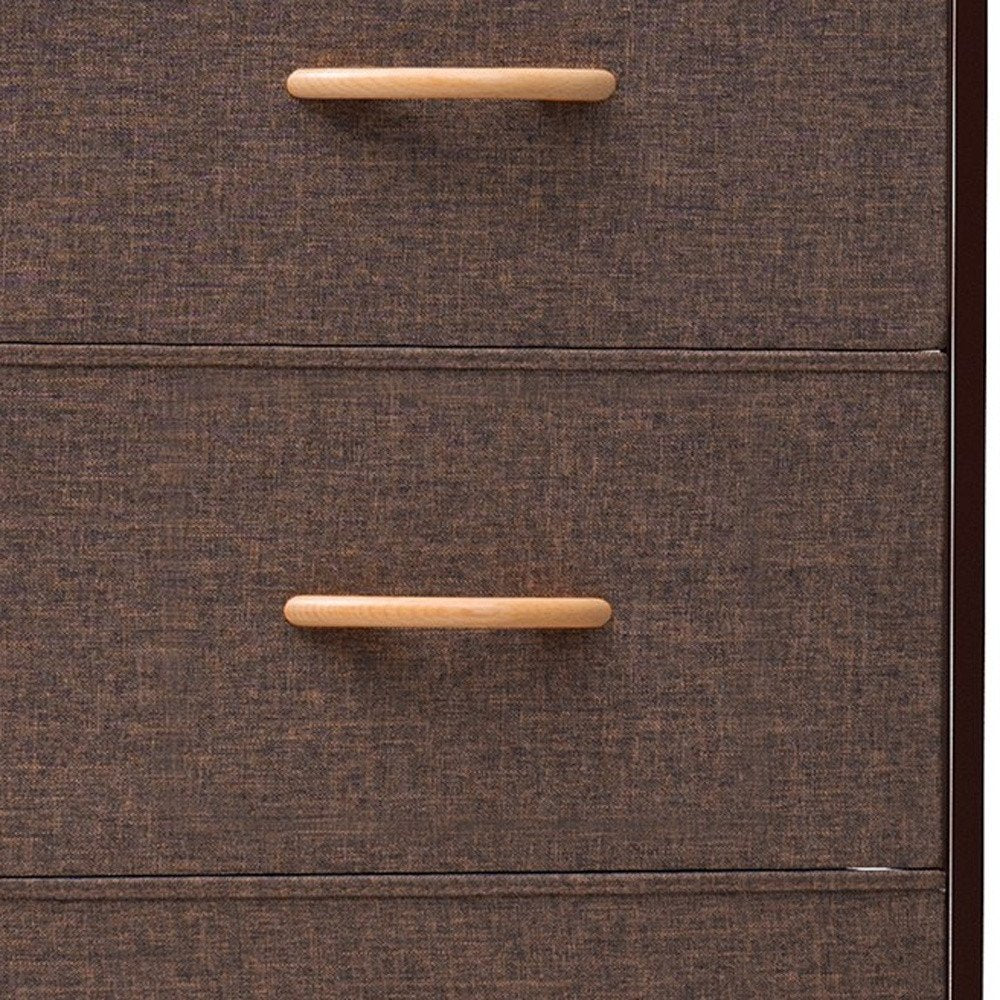 18" Brown Steel and Fabric Five Drawer Chest