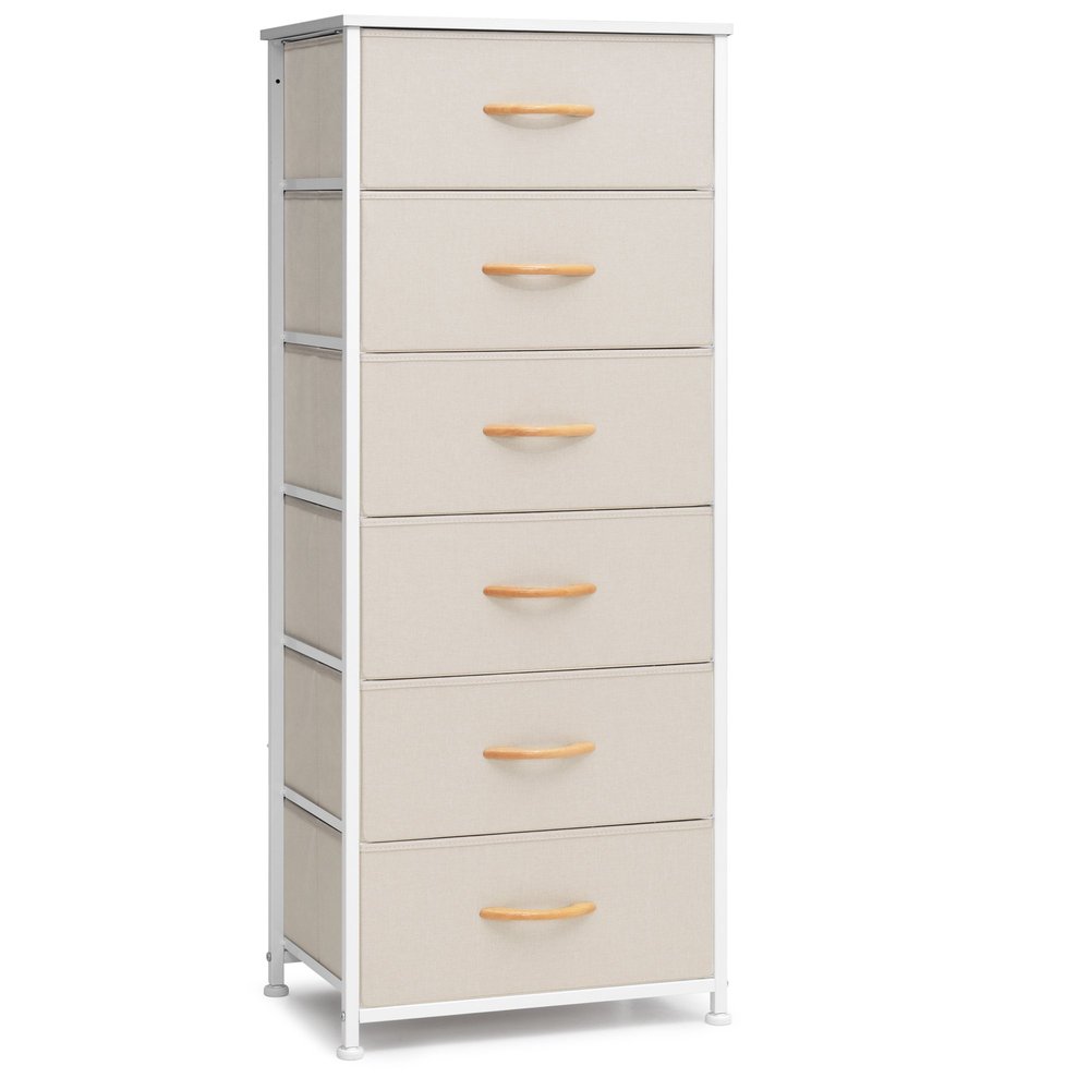 18" Blue and Black Steel and Fabric Six Drawer Chest