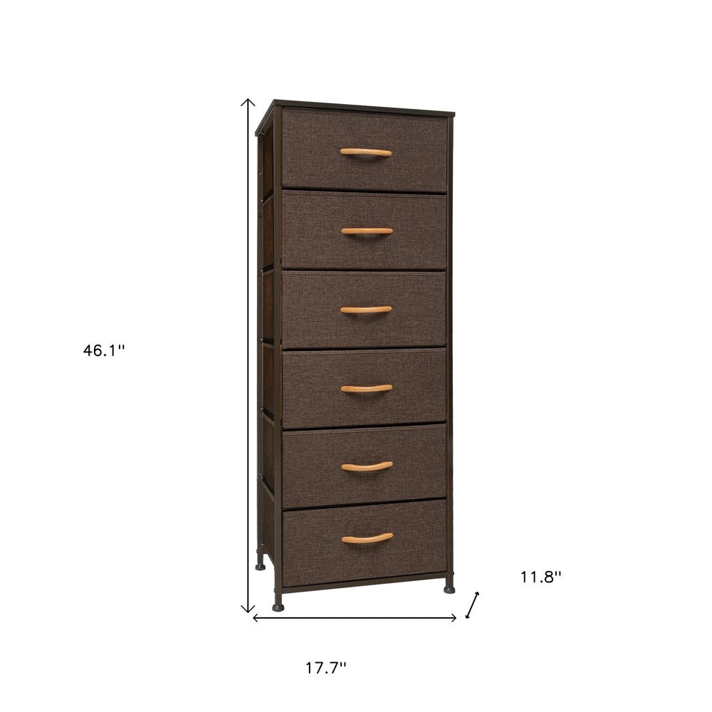 18" Brown Wood Steel And Fabric Six Drawer Dresser